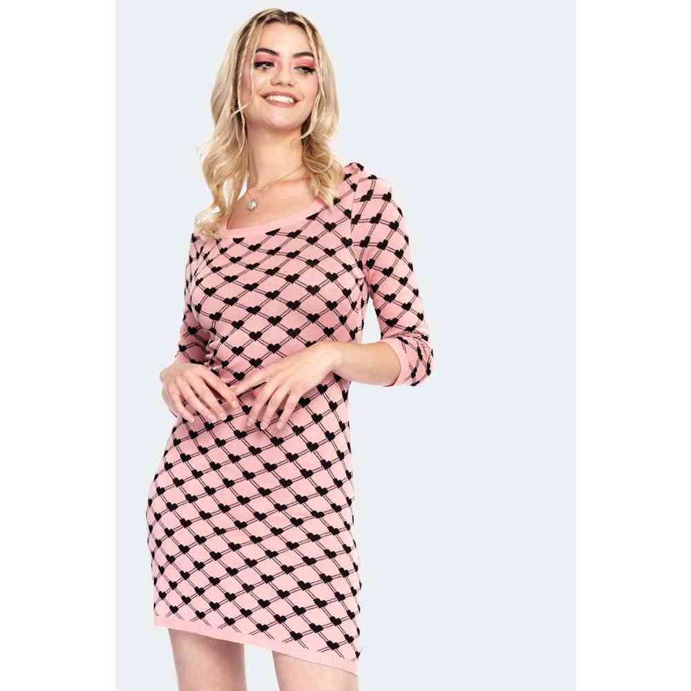 Voodoo Vixen - Knitted Heart Pattern Korte jurk - Roze